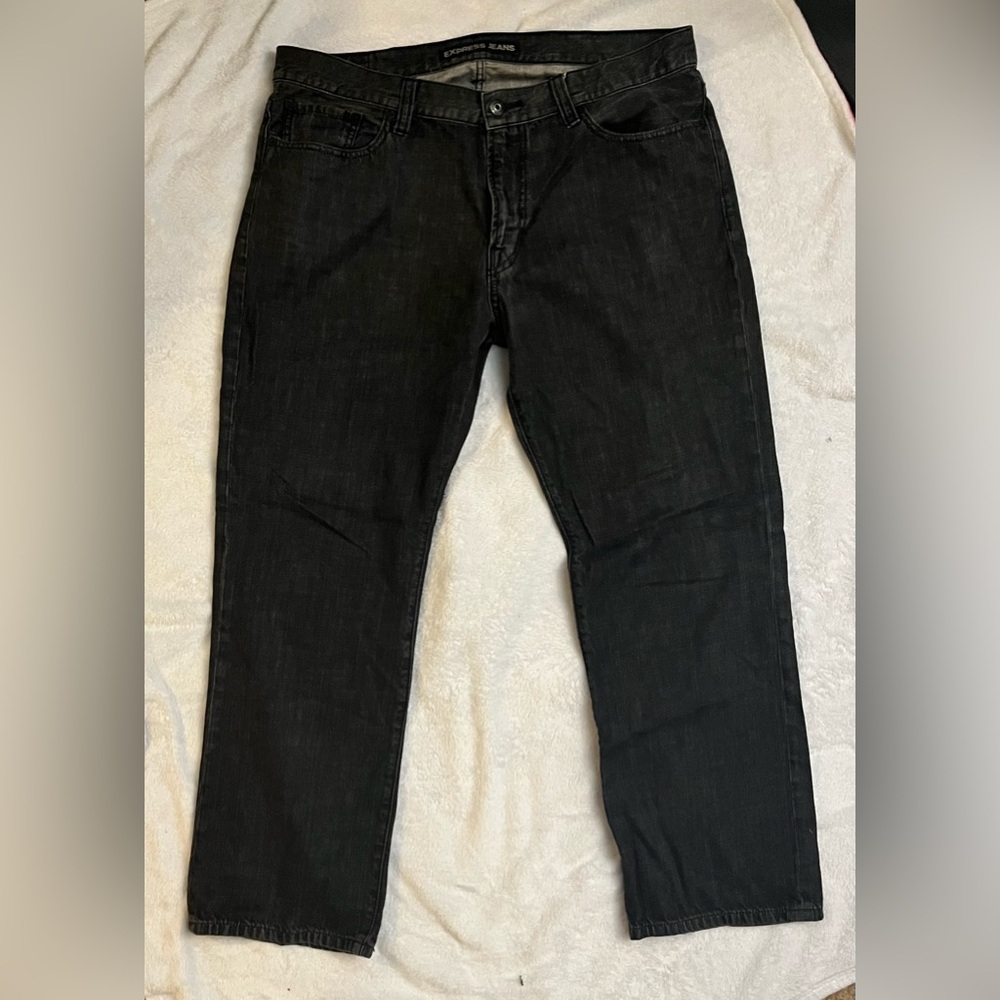 Express Men’s ‘Blake’ Loose Fit Boot Cut Jeans - Blackwash: Size 38x 32